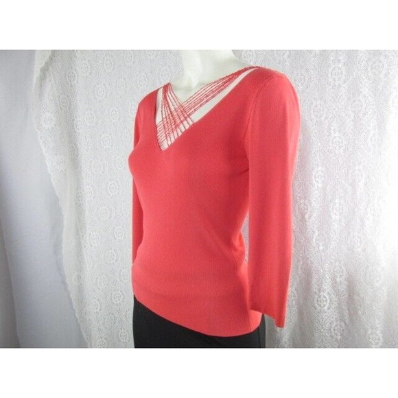 Georgiou Studio Women Pullover V-Neck Sweater w/Beading, P (0-1) - Picture 2 of 13